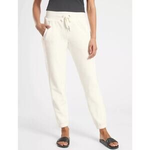 Athleta Fleece Joggers Double Cozy Karma Recover Size L Sea Salt Ivory Lounge